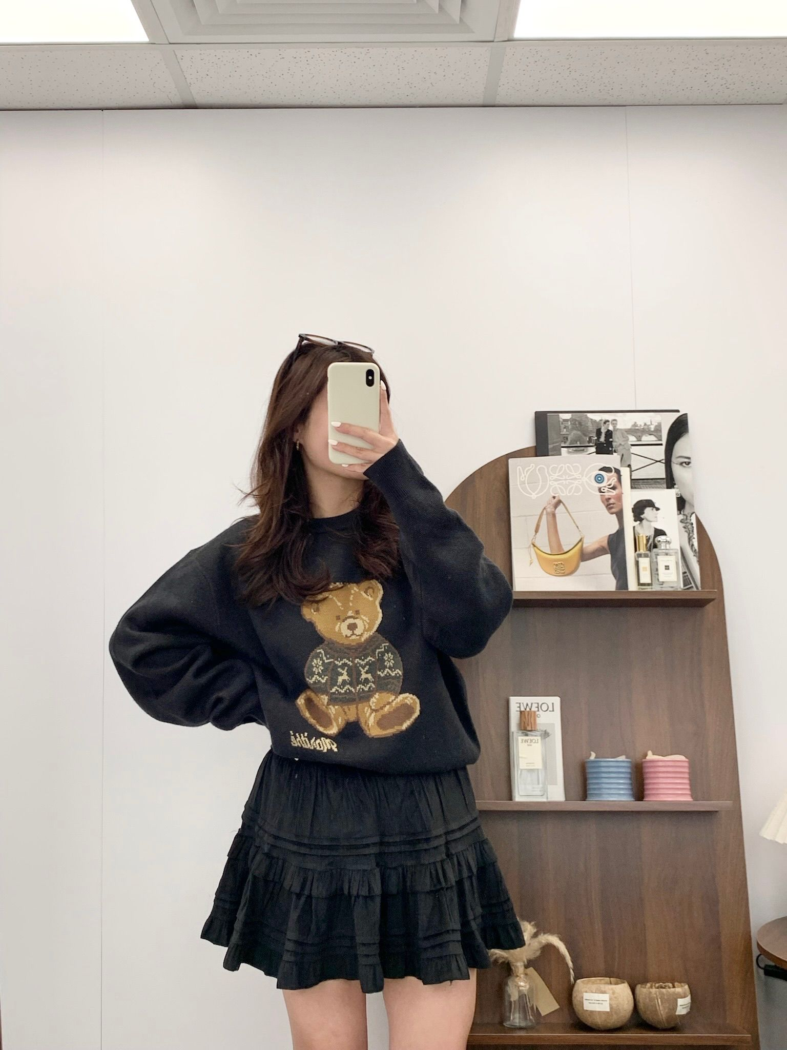 絨面橡筋腰蛋糕裙(黑色)