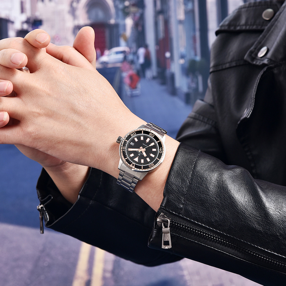 【Lofoten 羅斐頓】 F-6528M 銀玫黑 經典 簡約 夜光 日期顯示 藍寶石玻璃 不鏽鋼 手錶