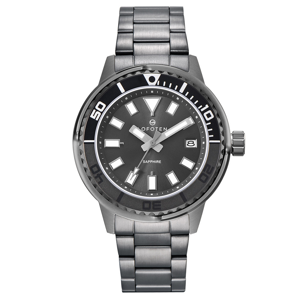 【Lofoten 羅斐頓】 F-6528M 灰黑 經典 簡約 夜光 日期顯示 藍寶石玻璃 不鏽鋼 手錶