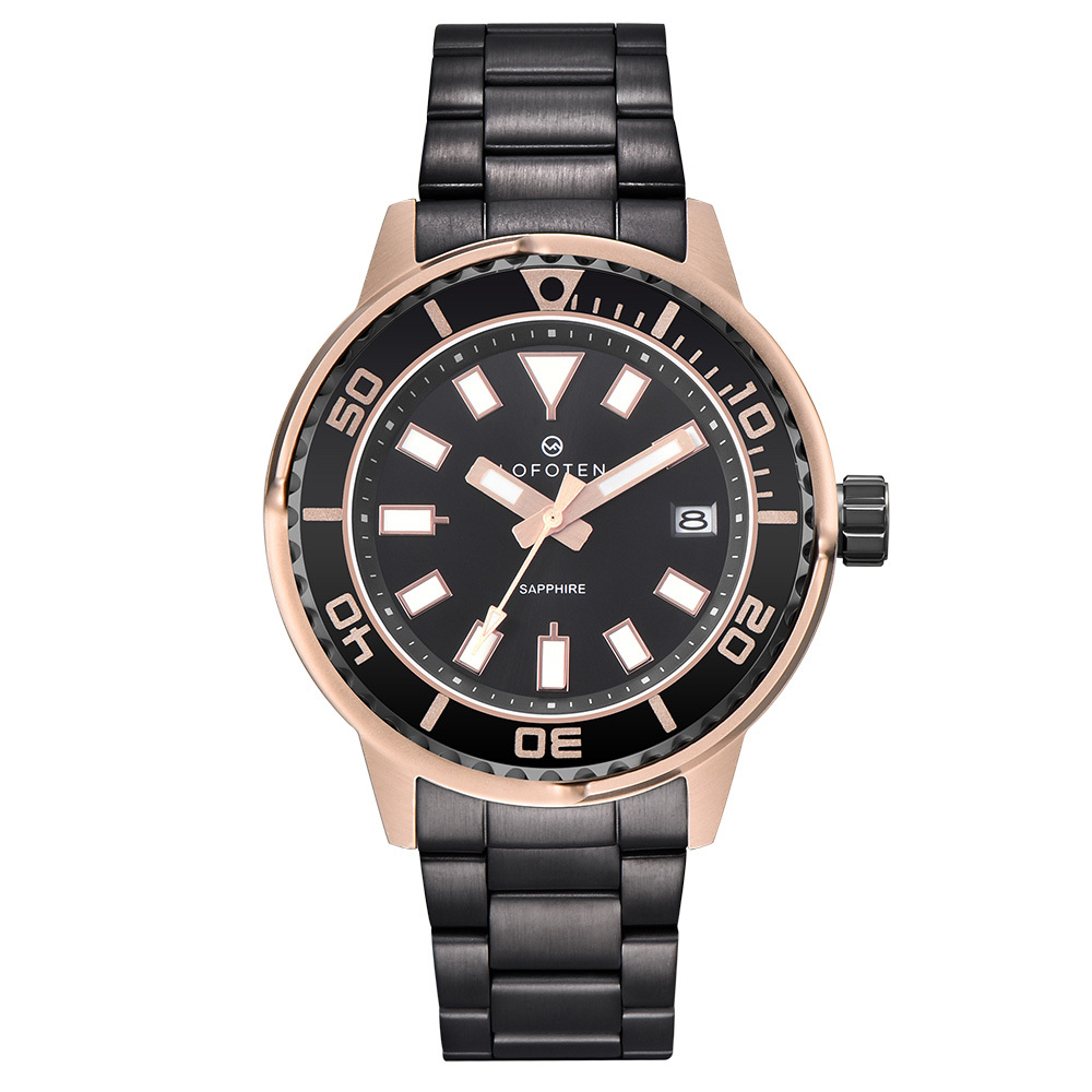 【Lofoten 羅斐頓】 F-6528M 玫黑 經典 簡約 夜光 日期顯示 藍寶石玻璃 不鏽鋼 手錶
