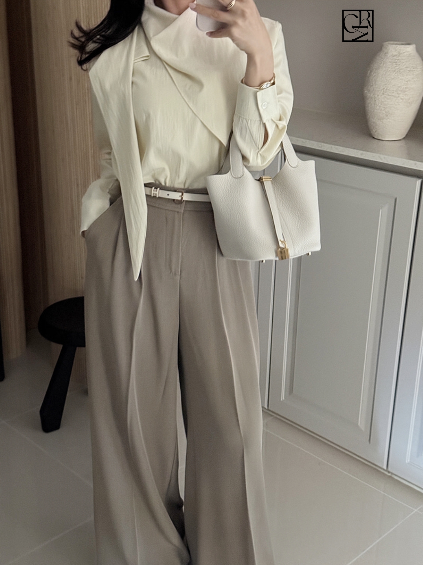 附腰帶造型打褶高腰西裝褲長褲-M-XL / 3色