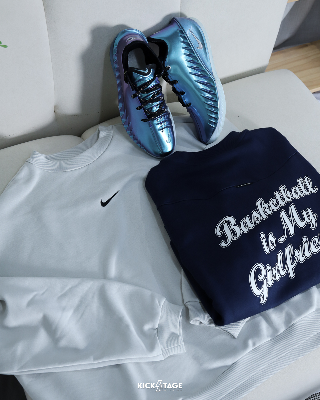 男款 NIKE TF SI GFX BRSH CREW TEE "Basketball Is My Girlfriend" 藍 杏灰 刺繡LOGO 標語 內刷毛 大學T 長T【IR0107】NKTF