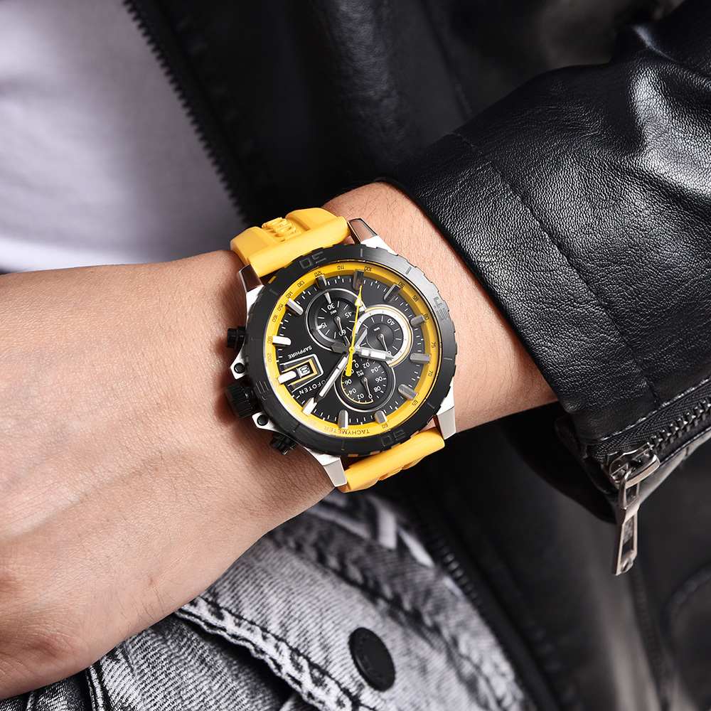 【Lofoten 羅斐頓】 F-6529MC 銀黃 經典 簡約 夜光 日期顯示 真三眼 藍寶石玻璃 矽膠 手錶