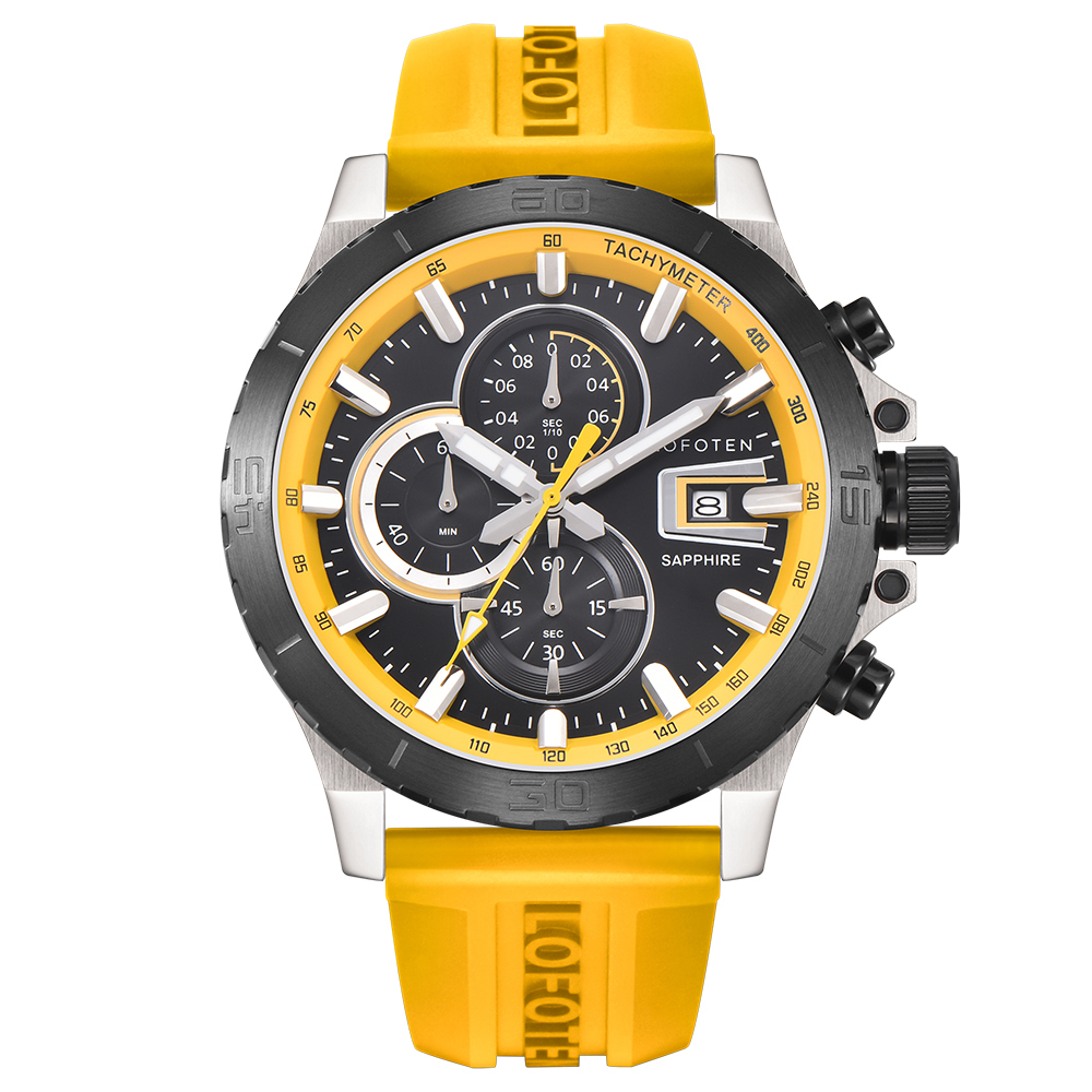 【Lofoten 羅斐頓】 F-6529MC 銀黃 經典 簡約 夜光 日期顯示 真三眼 藍寶石玻璃 矽膠 手錶