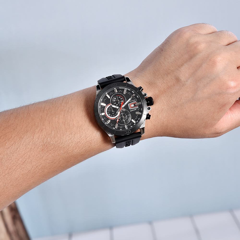 【Lofoten 羅斐頓】 F-6529MC 銀黑 經典 簡約 夜光 日期顯示 真三眼 藍寶石玻璃 矽膠 手錶