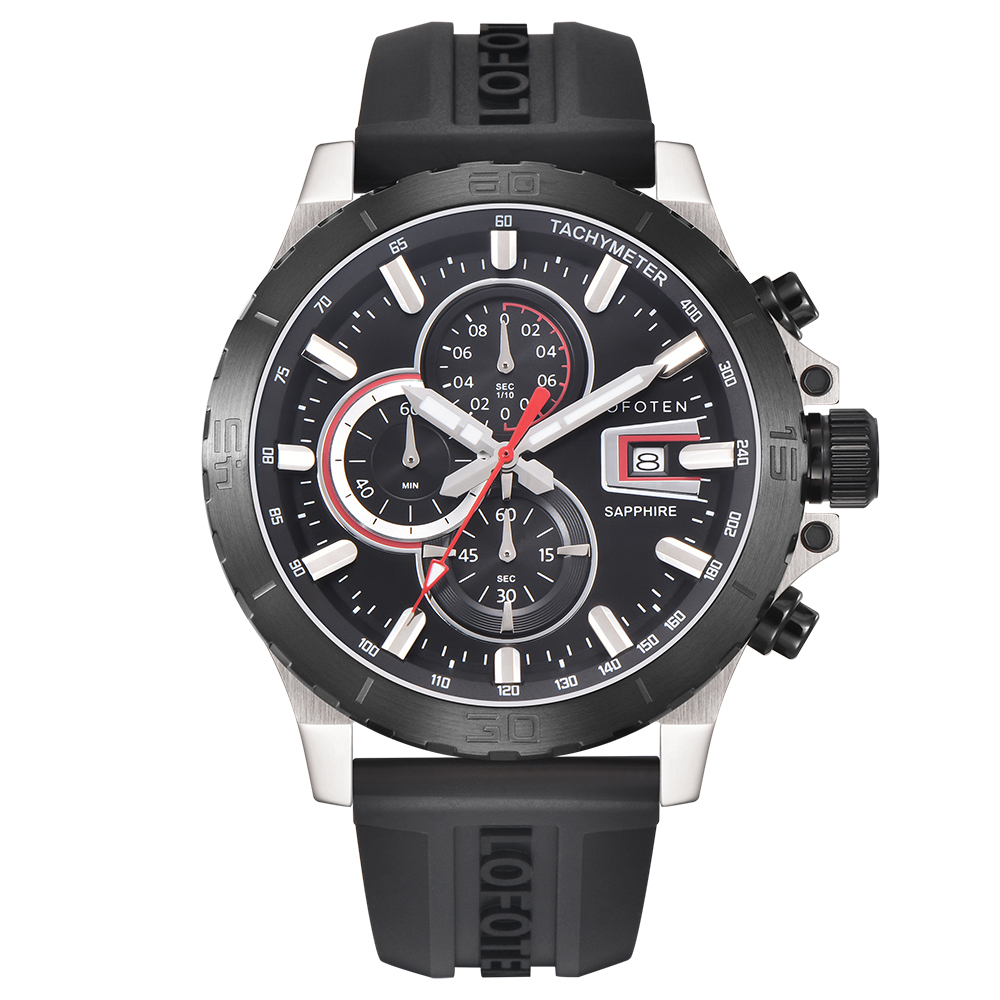 【Lofoten 羅斐頓】 F-6529MC 銀黑 經典 簡約 夜光 日期顯示 真三眼 藍寶石玻璃 矽膠 手錶