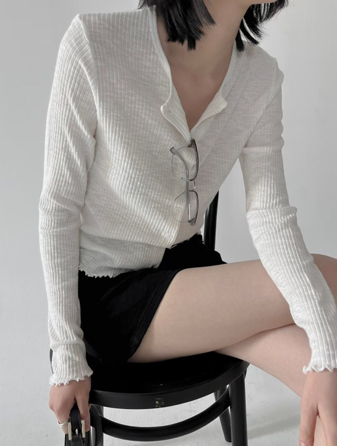 木耳邊棉質開胸top