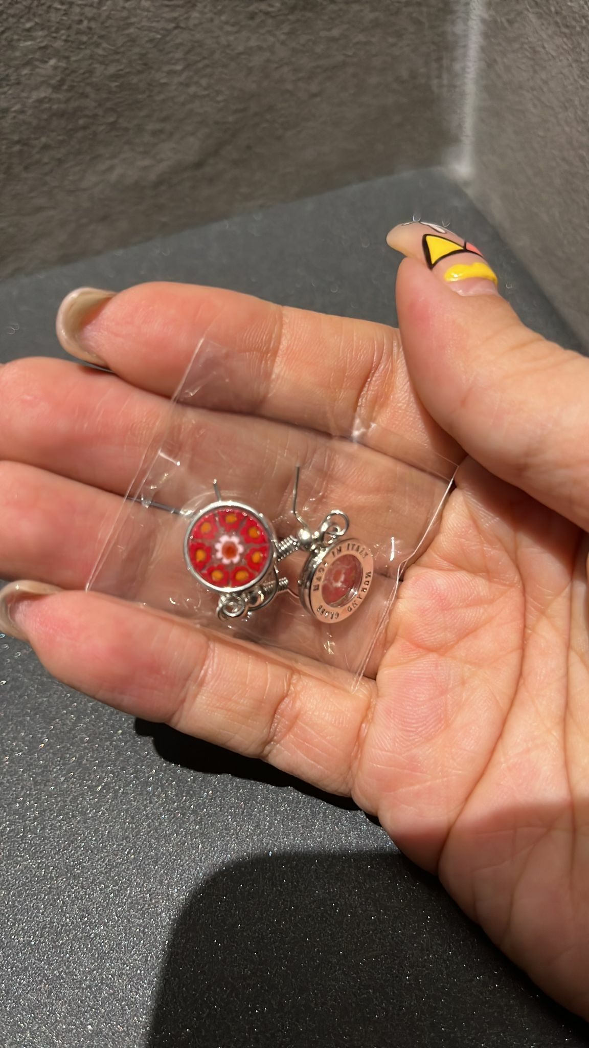 HOT-LLG0210-155 橙花配黃點 中間白花 玻璃耳環 (A155)