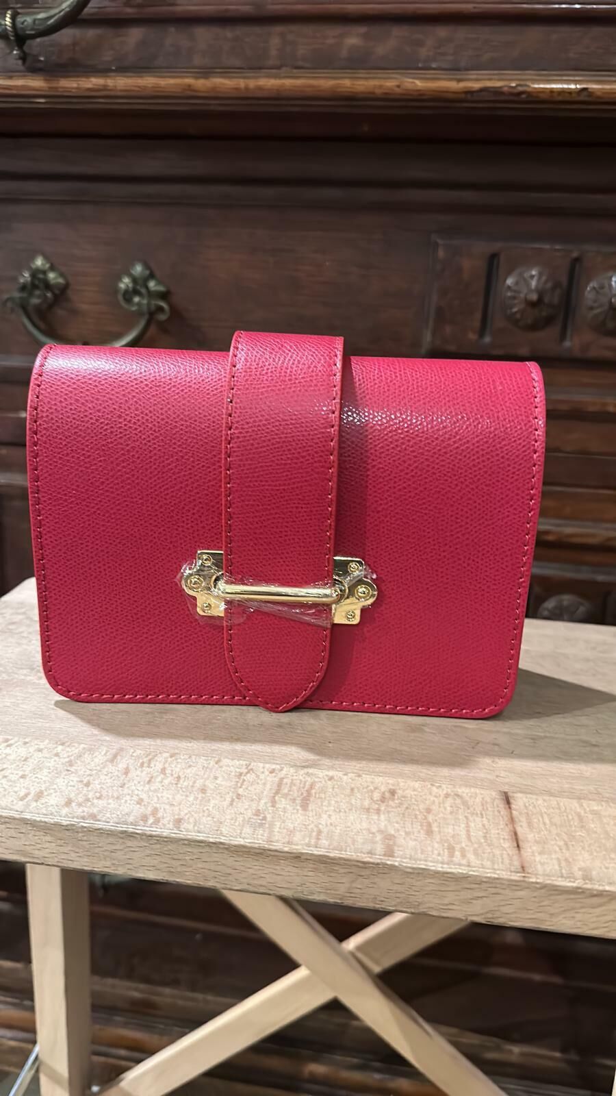 HOT-LLG0210-176 Florence 桃紅色 中間長間 桃紅長帶 中手袋 (A176)