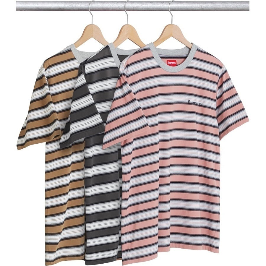 2017SS SUPREME Shadow Stripe Tee 左胸 刺繡 字體 條紋 短T 現貨