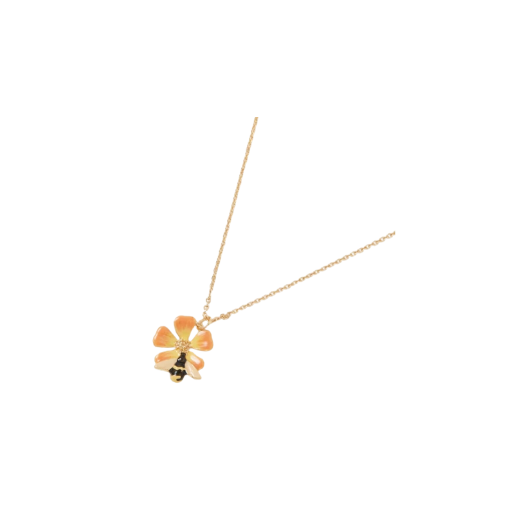 HOT-LLG0210-386 Enamel Bloom & Bee Short Necklace (B80)