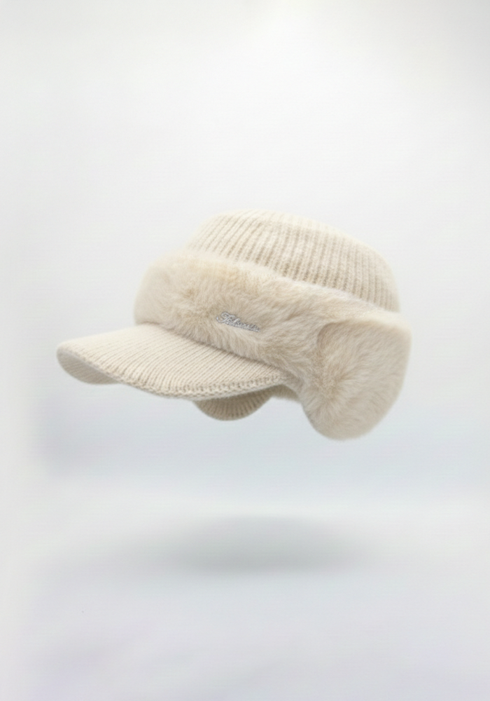 針織毛絨中空帽-奶霜米