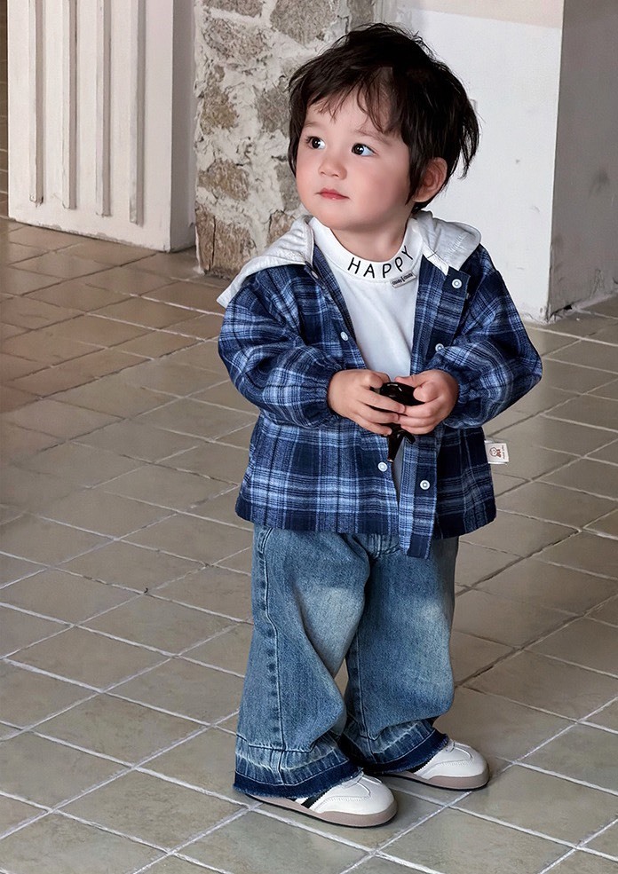 藍格紋連帽外套