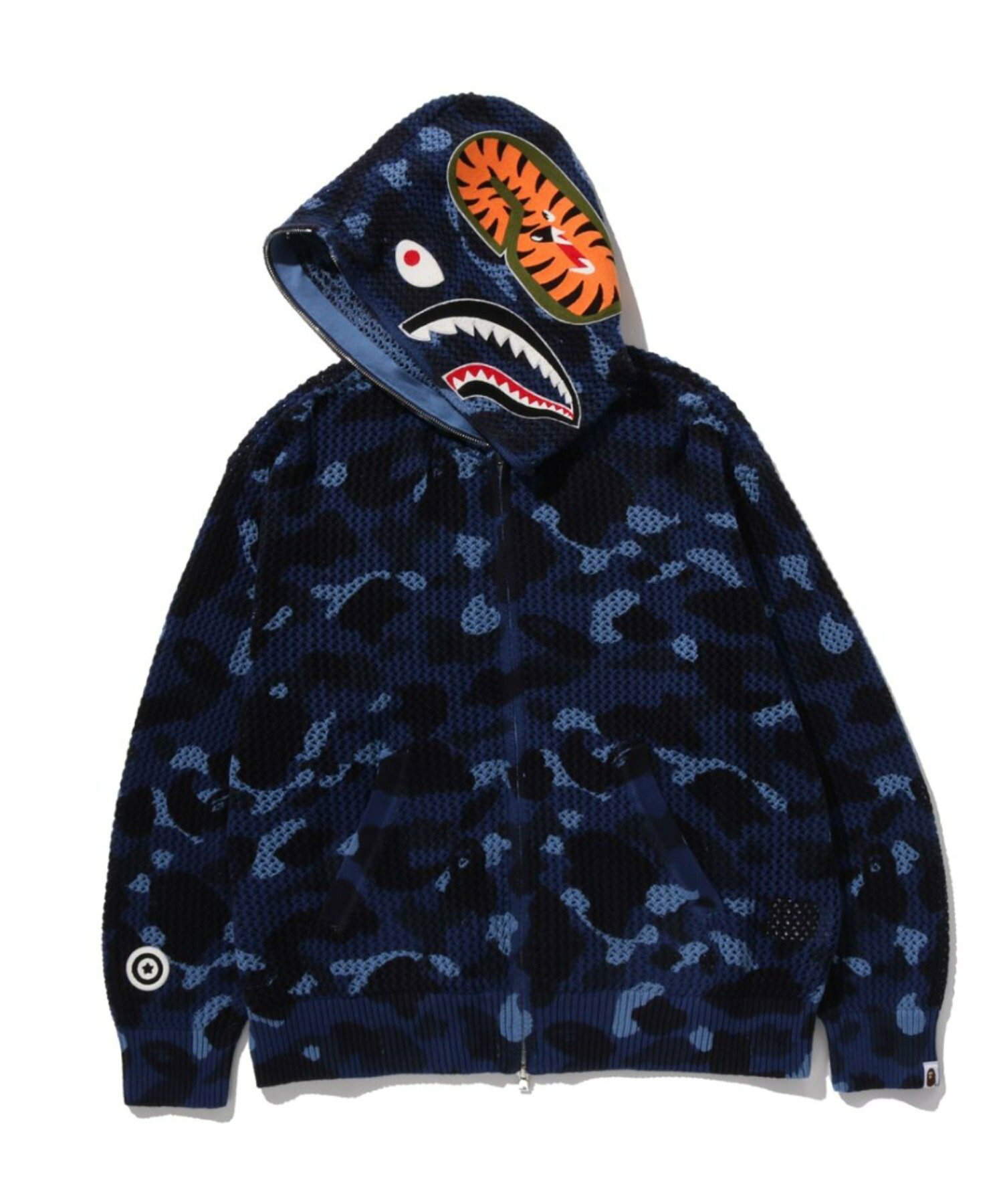 2025AW BAPE A BATHING APE COLOR CAMO CROCHET RELAXED FIT SHARK FULL ZIP HOODIE 針織感 鯊魚 外套 寬版 現貨 1L70115304