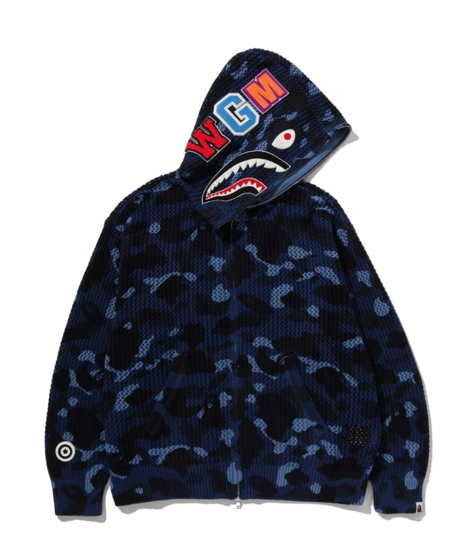 2025AW BAPE A BATHING APE COLOR CAMO CROCHET RELAXED FIT SHARK FULL ZIP HOODIE 針織感 鯊魚 外套 寬版 現貨 1L70115304