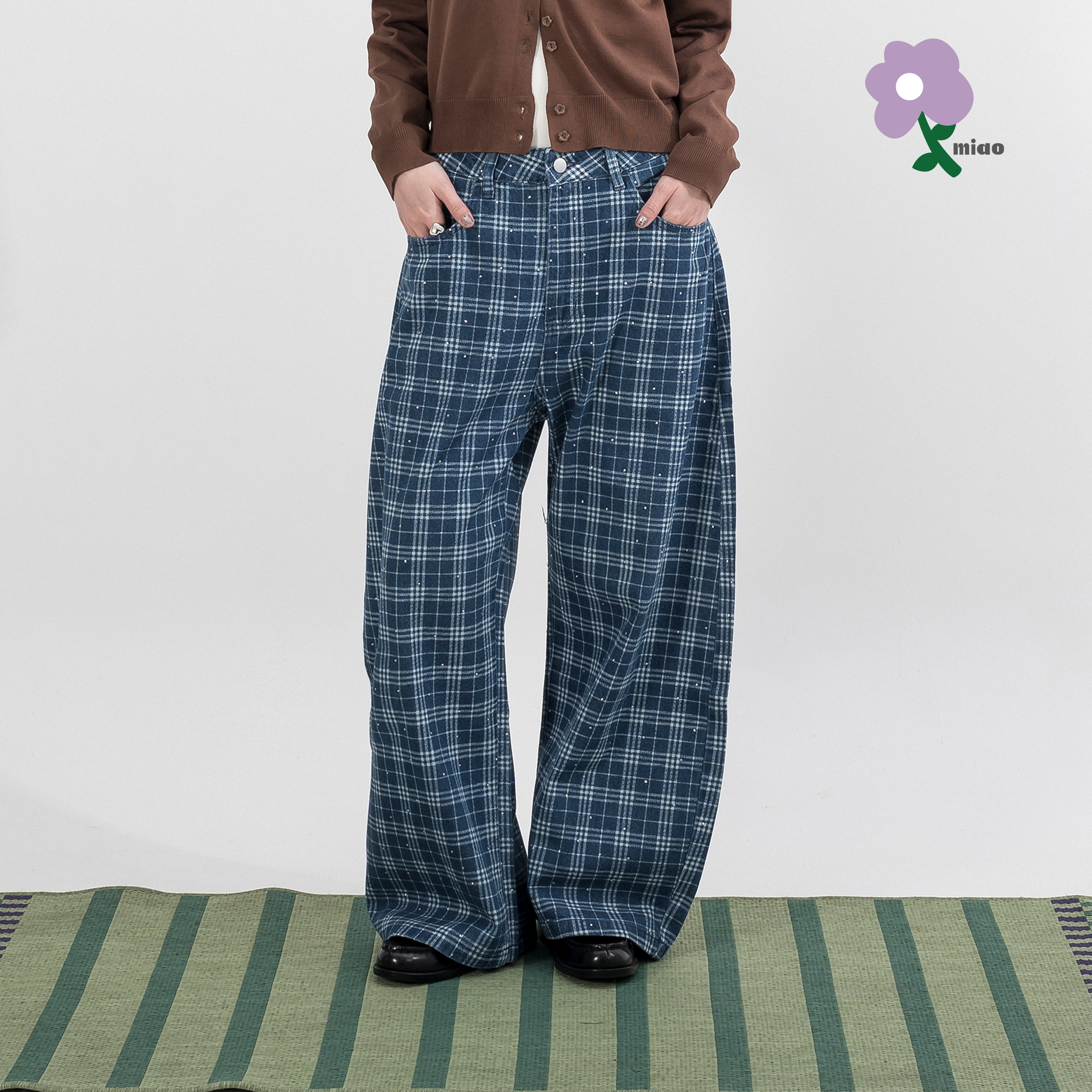 AGILITY MIAO Checked Denim Curved Pants 格紋牛仔 彎刀長褲 [M-DP8]