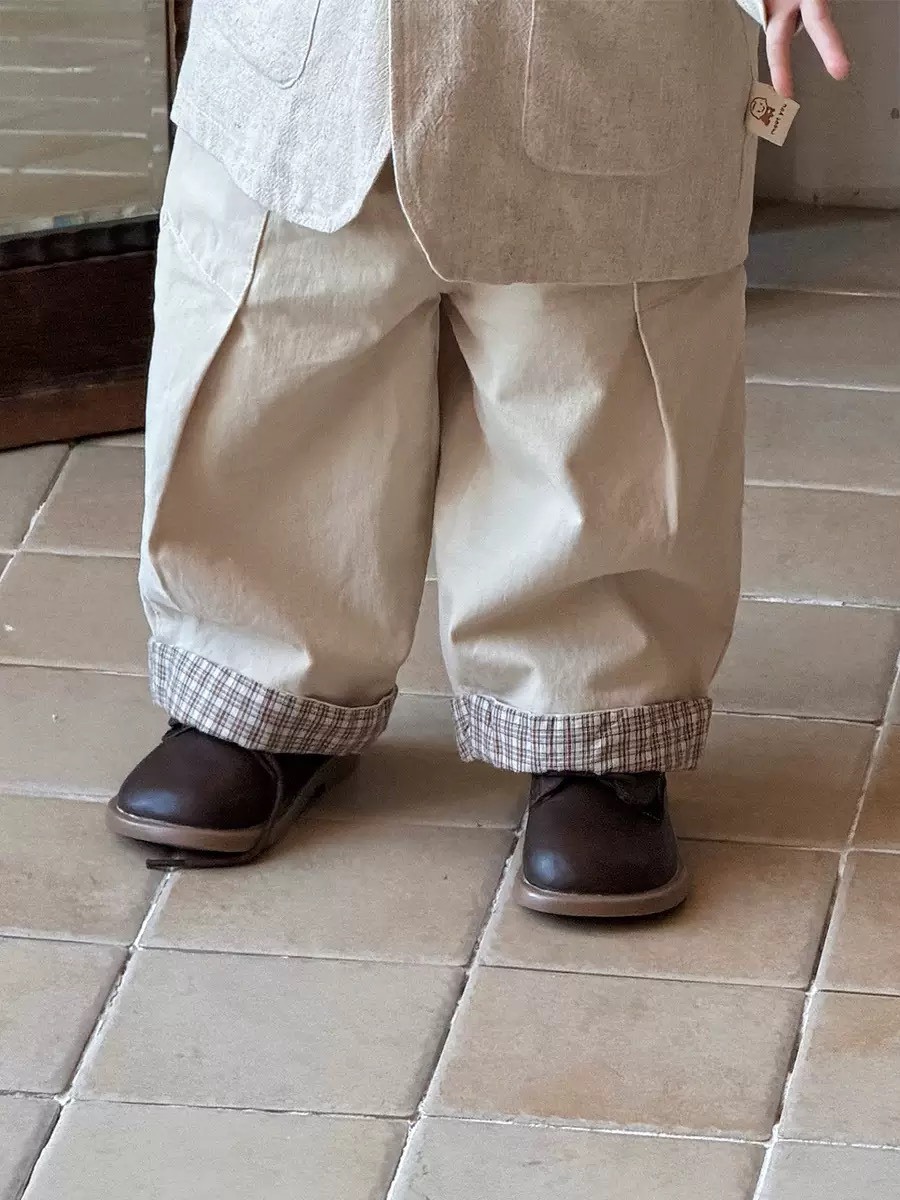 格子褲管休閒褲