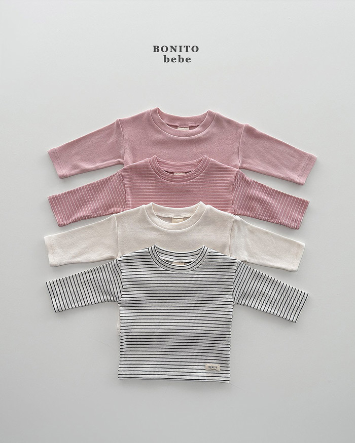 正韓春Bonito 嫩嬰三色1+1條紋素色上衣