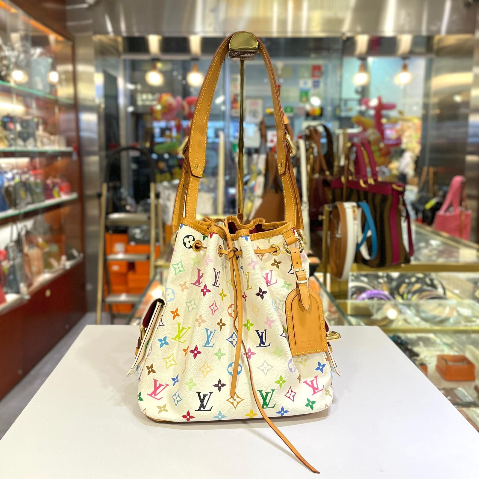 98%NEW 二手LV水桶包 M42229 LV x TM Petit Noe Shoulder Bag白三彩村上隆金扣 #水桶包 #香榭站正品