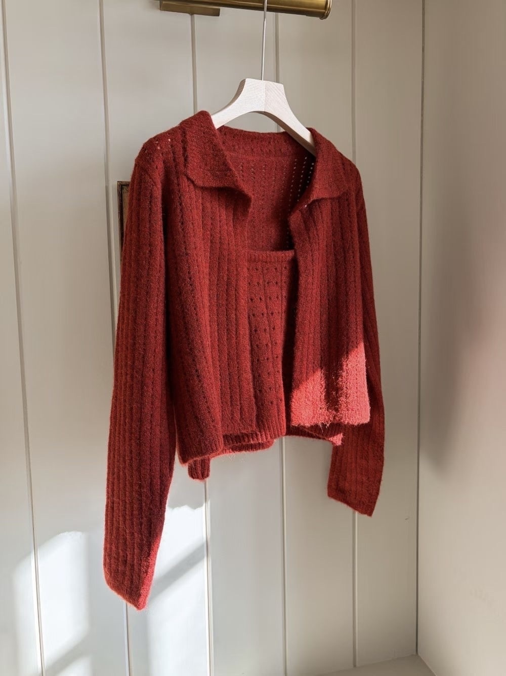 四色！翻領暗花直紋set