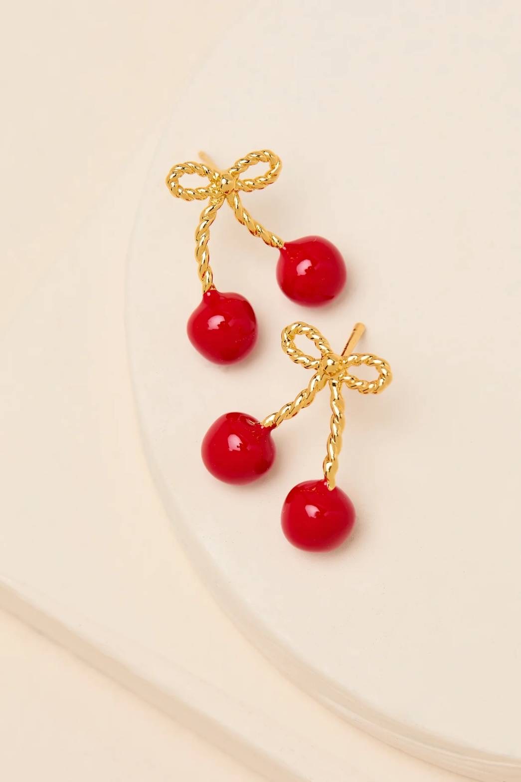 14KT Gold紅櫻桃K金麻花耳環