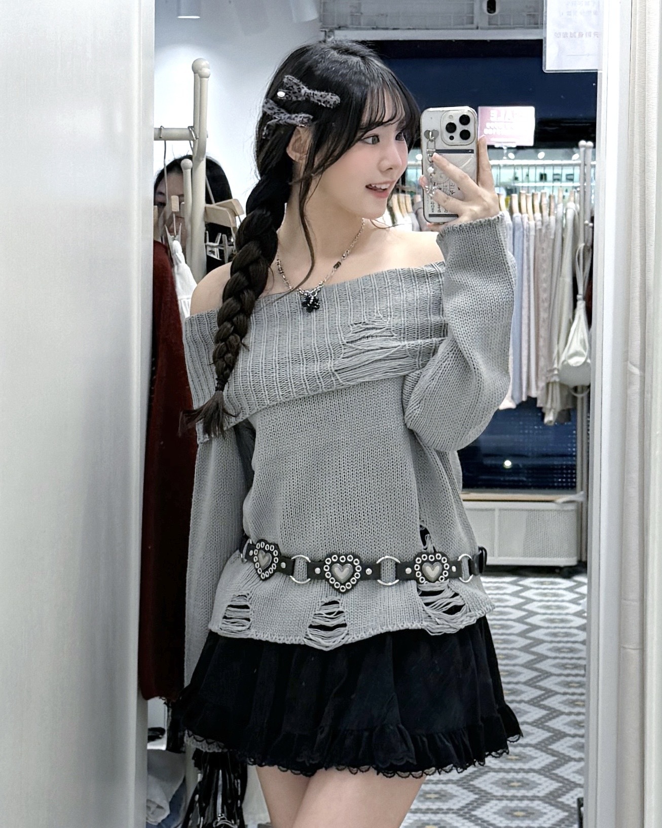 （停產） K0445｜韓妹人手一件！破爛一字肩針織上衣⋆.˚✮🎧✮˚.⋆