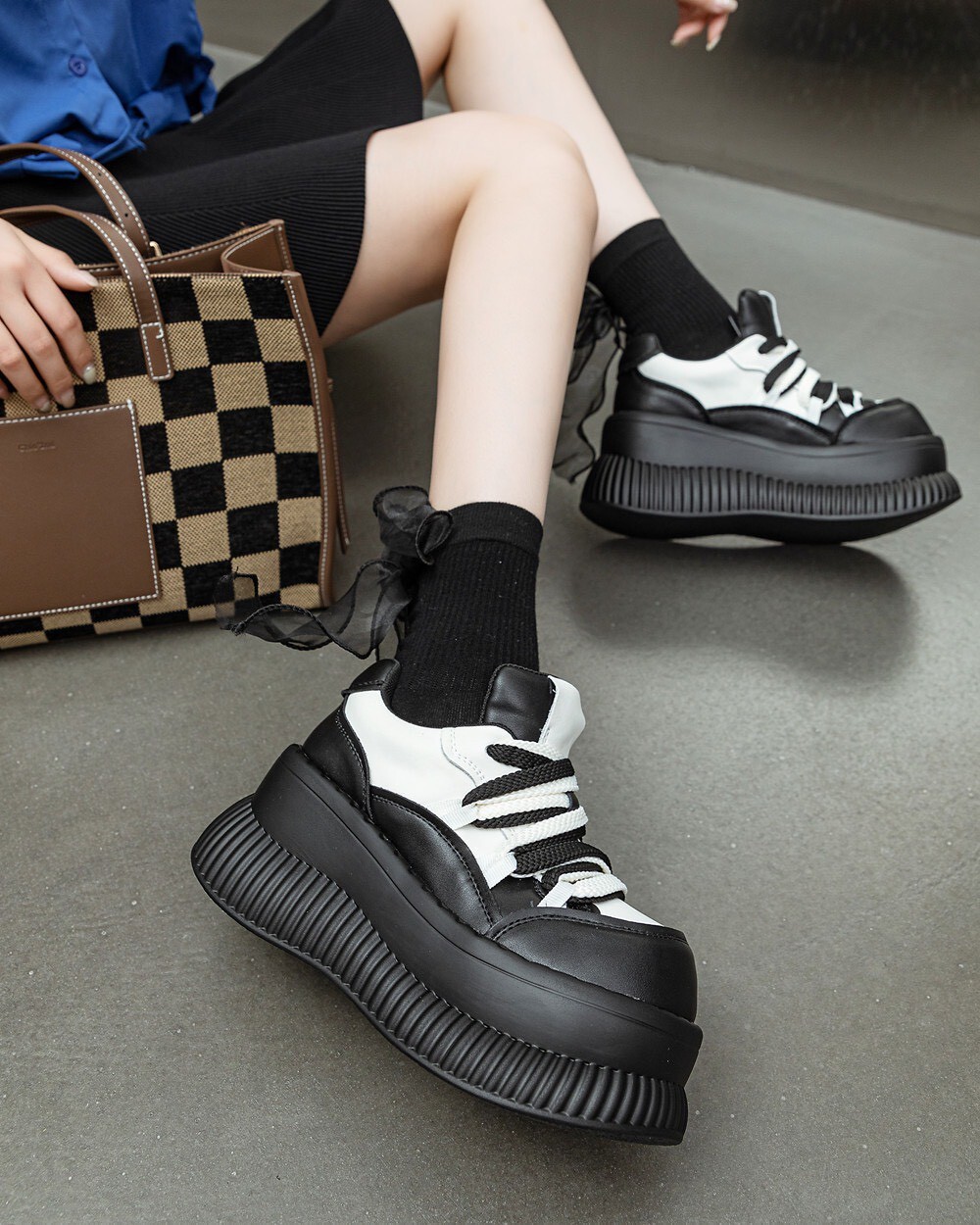 雙色鞋帶厚底鞋