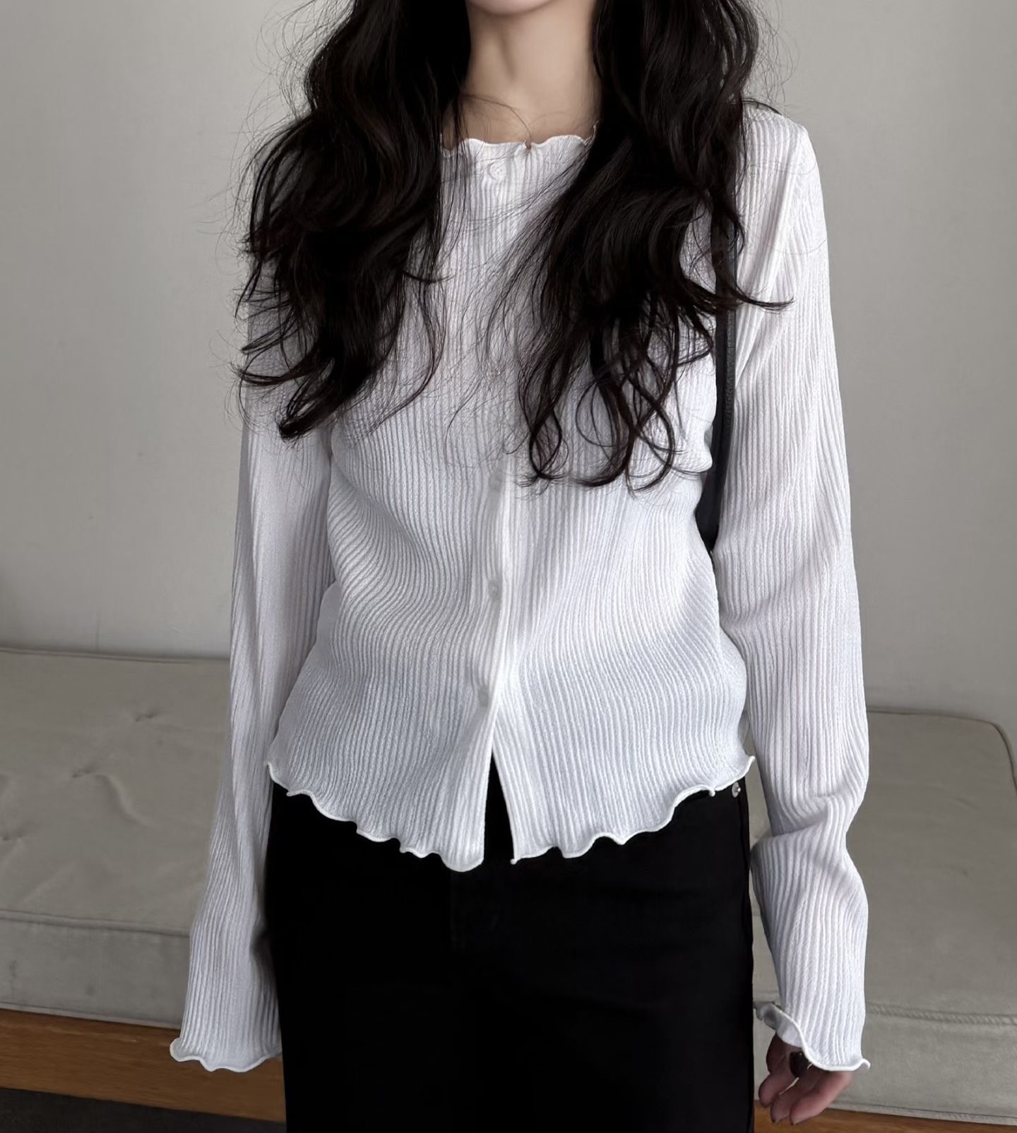 風琴皺布木耳邊開胸衫