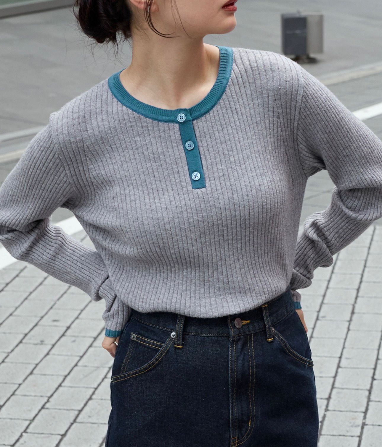 【預購】JN0210104 MONO-MART 螺紋亨利領針織上衣
