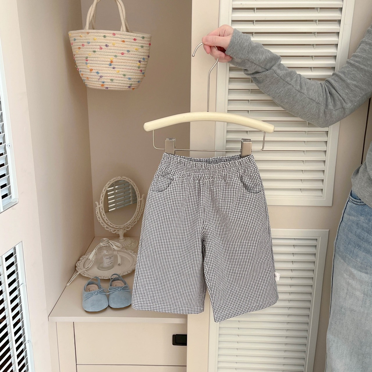 韓系小格子寬鬆長褲