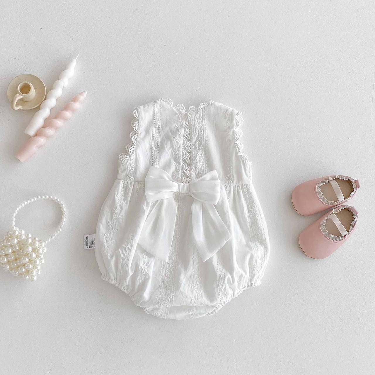 蝴蝶結法式無袖包屁衣