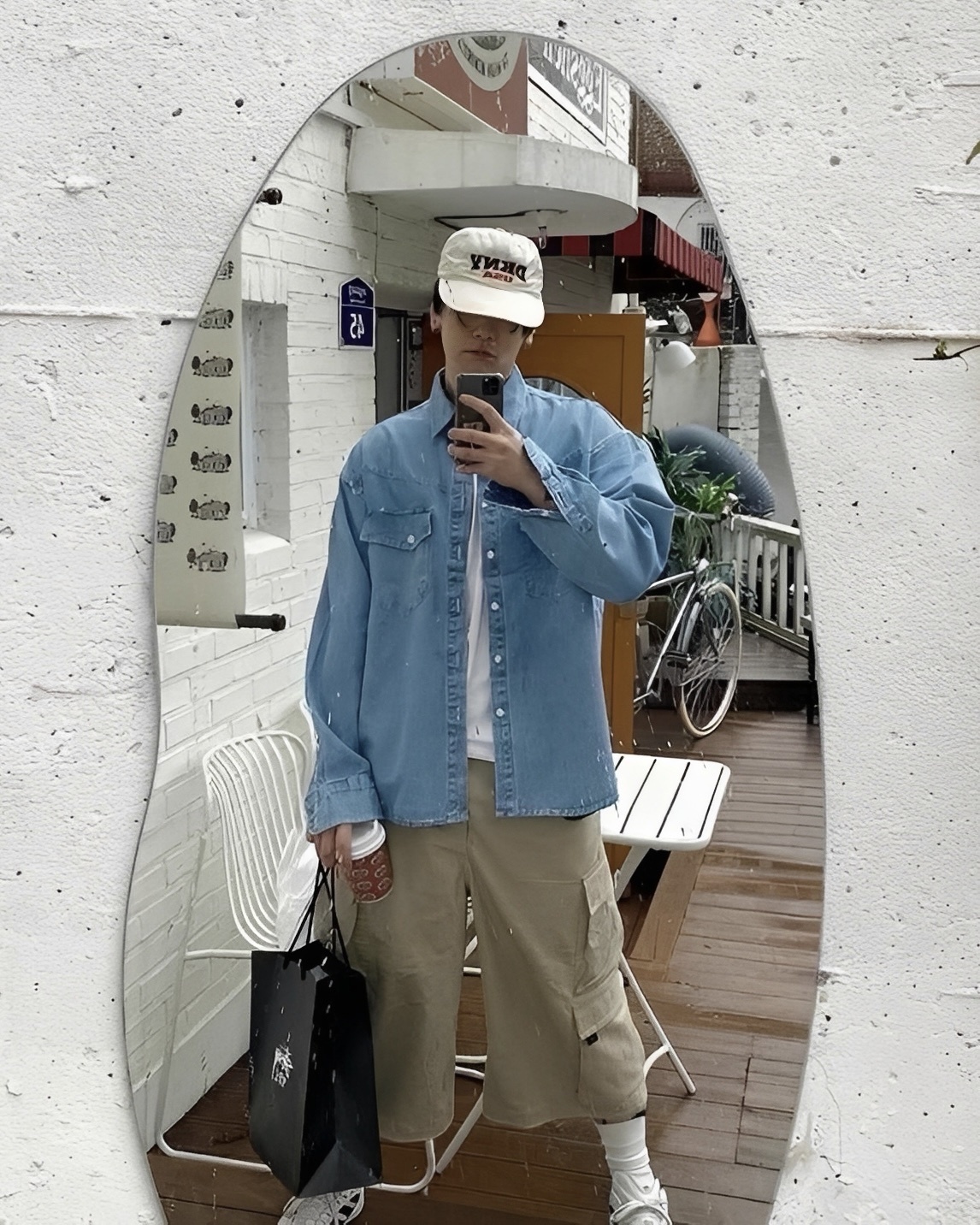 四季 百搭 牛仔 雙口袋 男女 長袖 襯衫