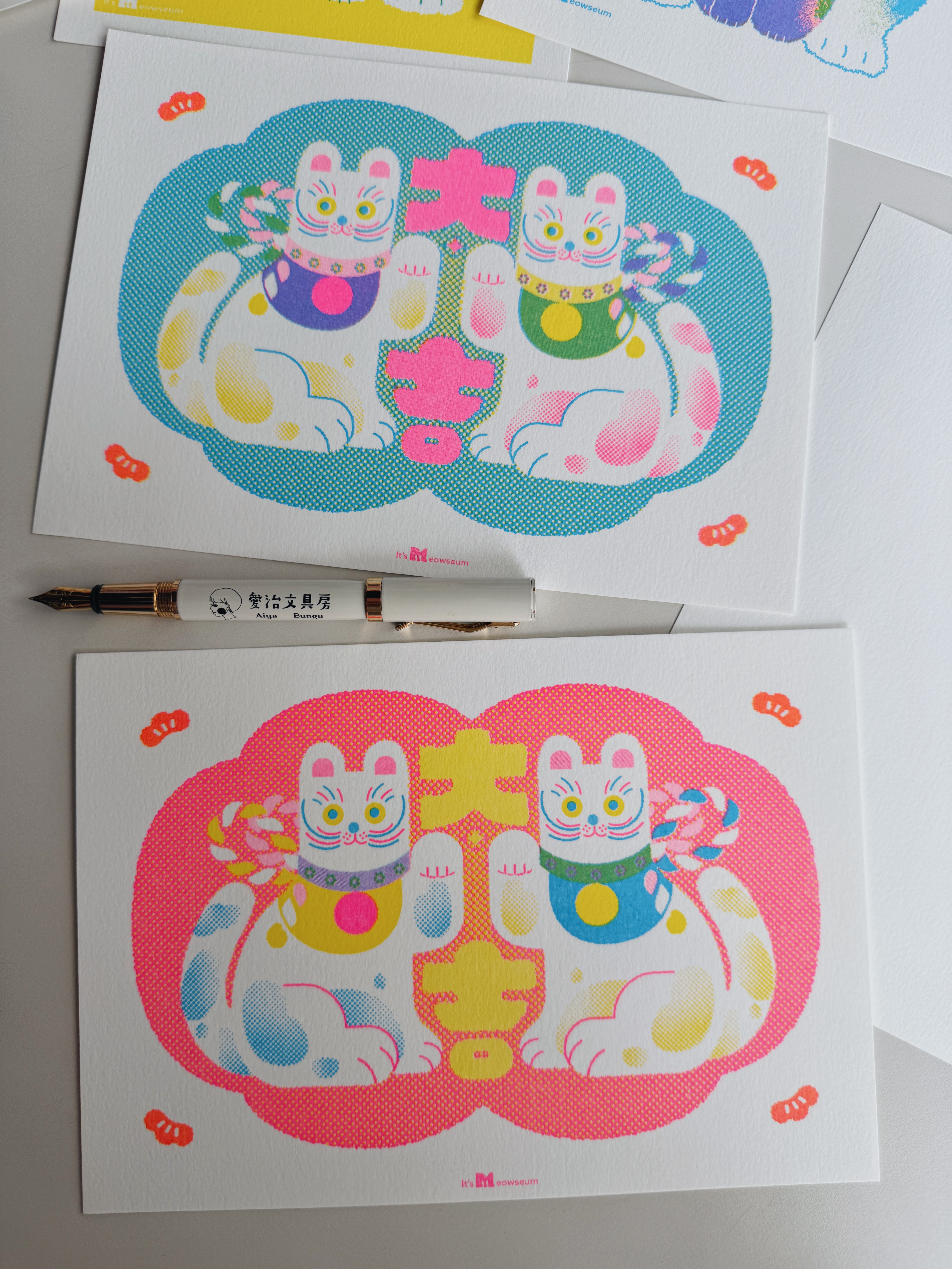 大吉 招財貓 孔版印刷卡片 A5｜It's Meowseum