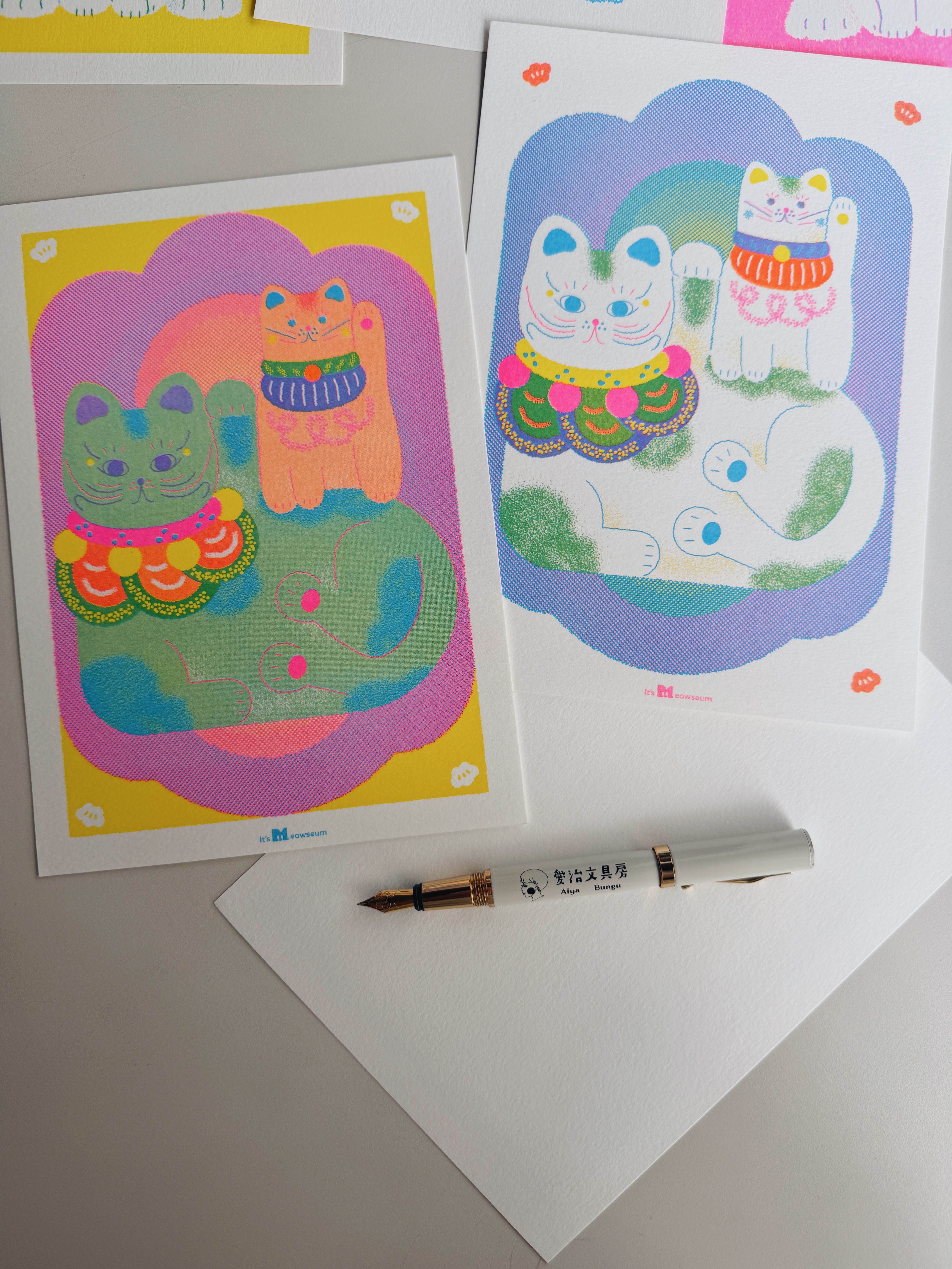招財貓3號 孔版印刷卡片 A5｜It's Meowseum