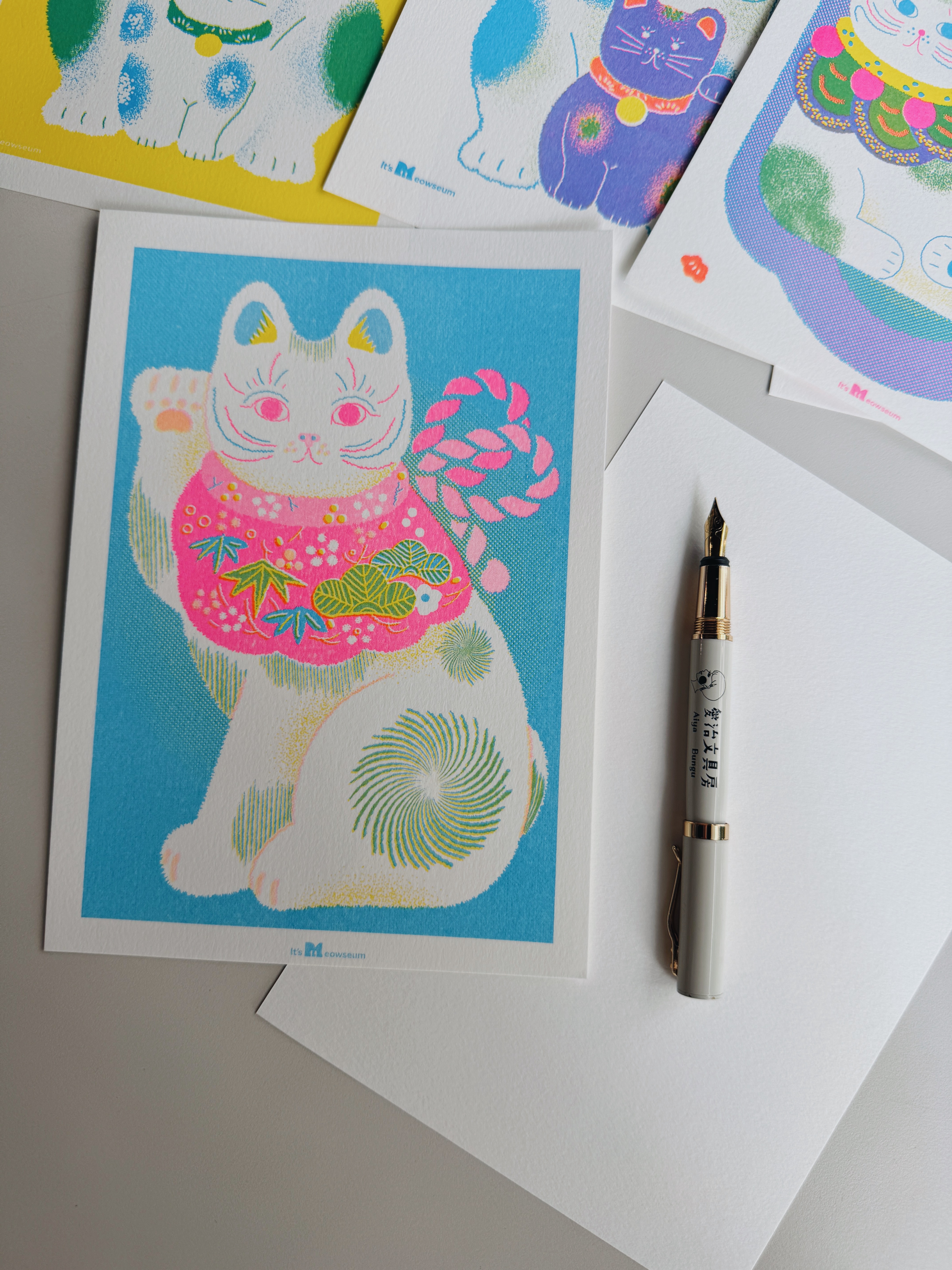 招財貓 孔版印刷卡片 A5｜It's Meowseum