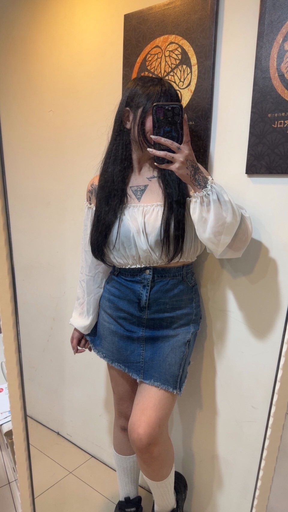 不規則拉鍊牛仔窄裙