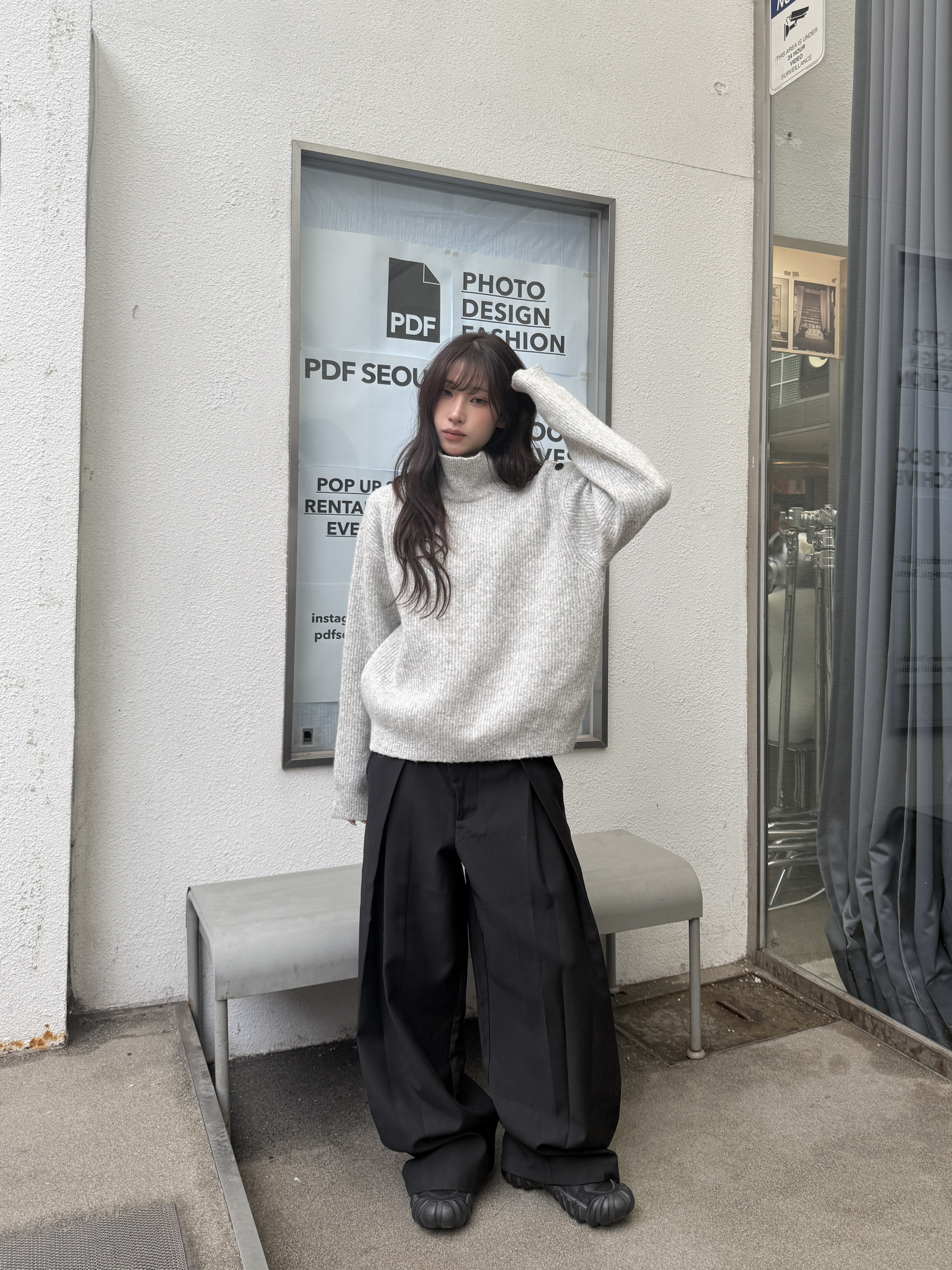 ［IDEAL MADE］層次摺線 寬鬆落地 鬆緊西裝褲（現貨/黑）