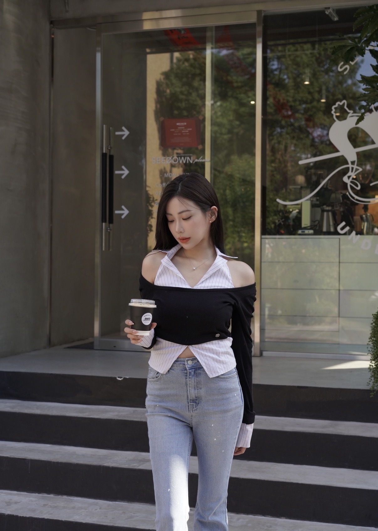 🇰🇷愛款必收｜襯衫造型一字領假兩件上衣