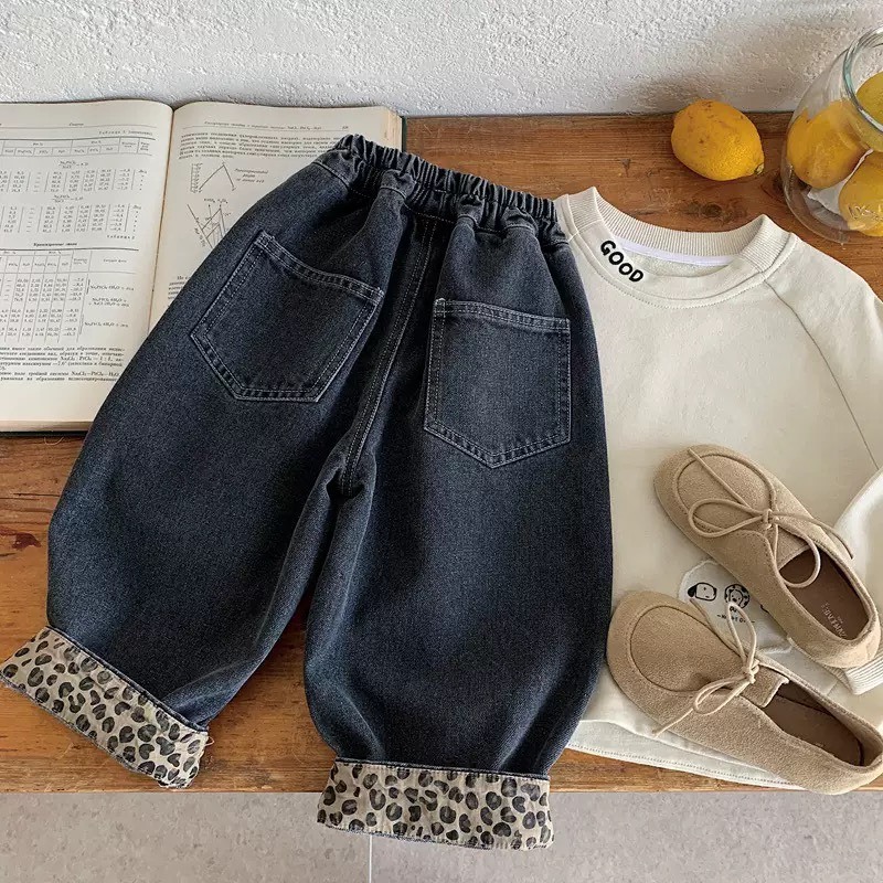 豹紋褲管牛仔褲