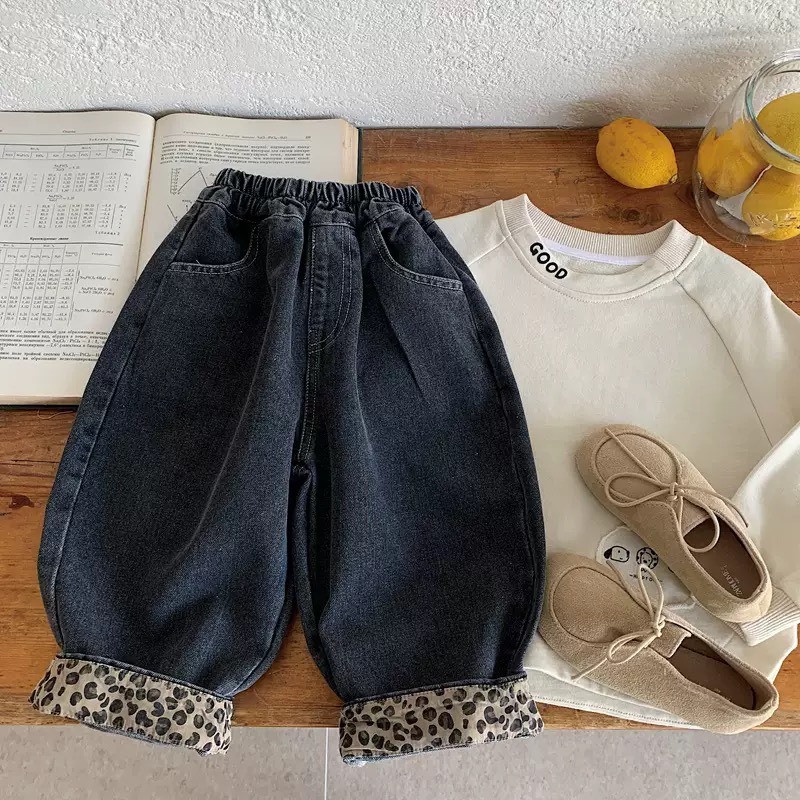 豹紋褲管牛仔褲