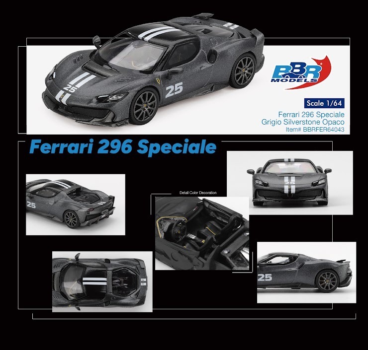 PO-$176 * BBR * 1:64 Ferrari 296 Speciale Grigio Silverstone Opaco