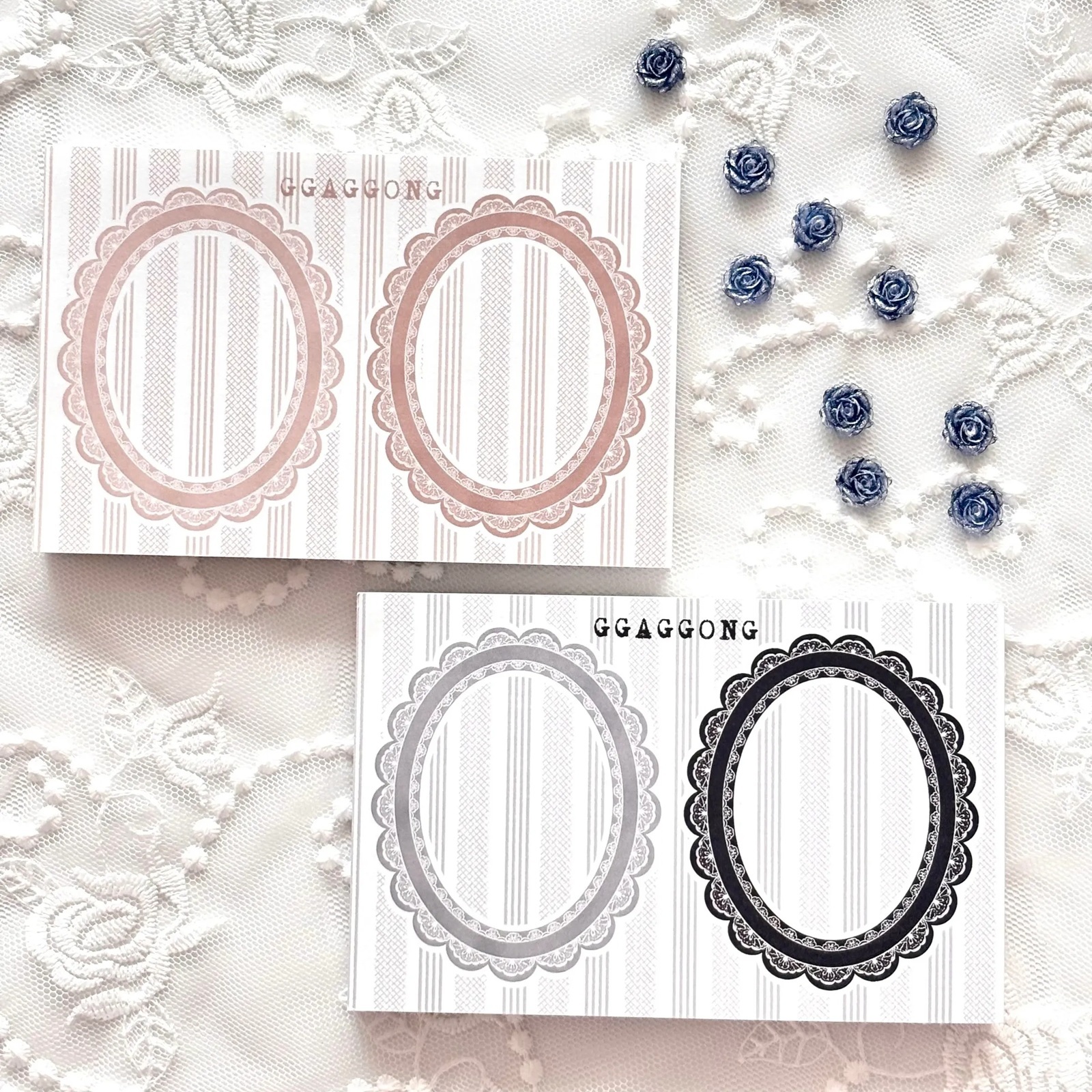 韓國 ggaggong．橢圓蕾絲框便條本