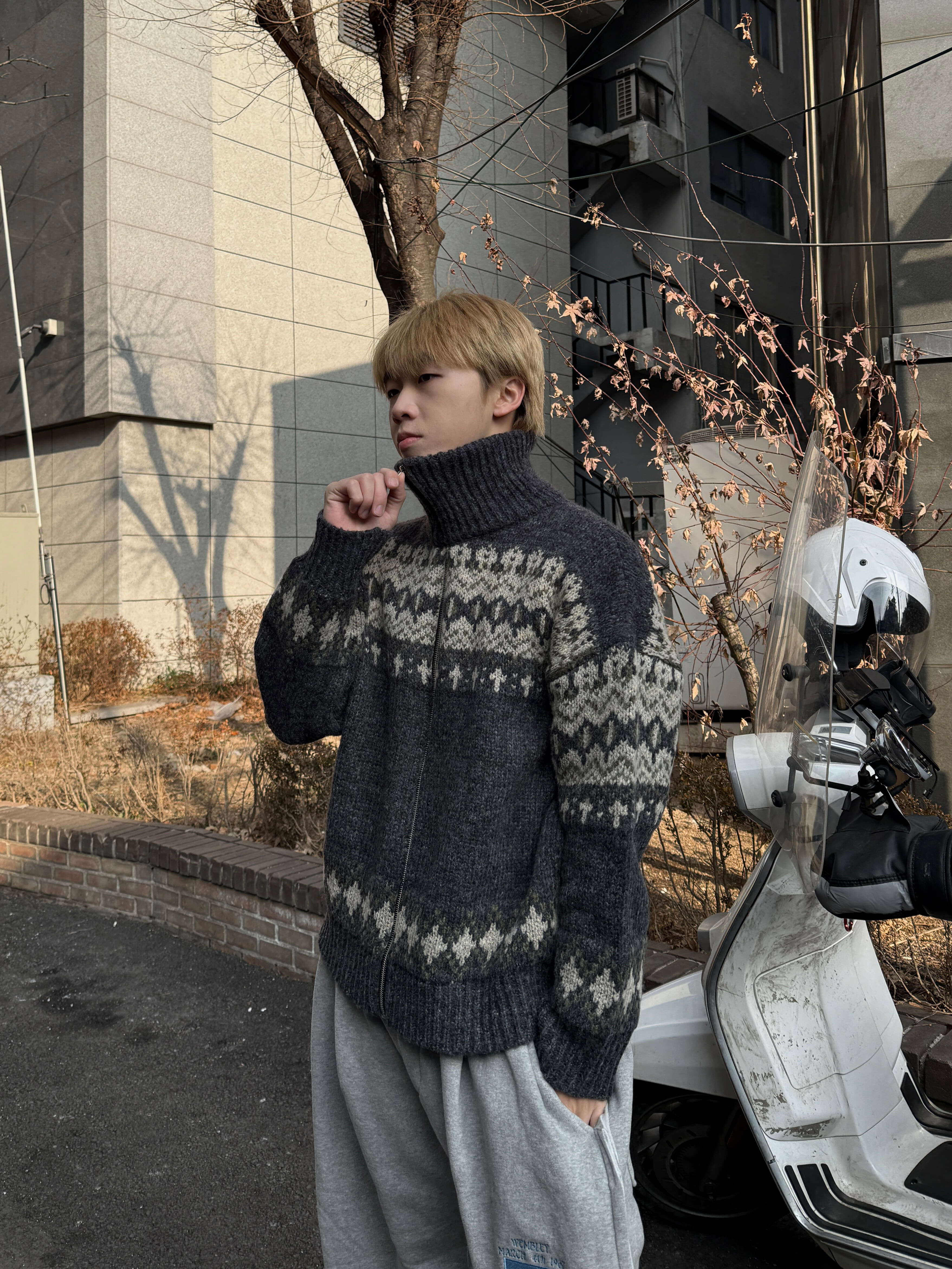 北歐風 復古圖騰 高領寬鬆針織外套（現貨）