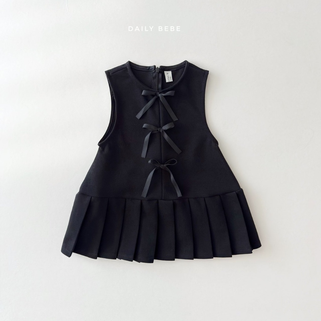 正韓春Daily Bebe 高級黑蝴蝶結百摺裙