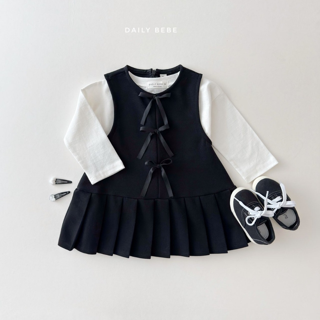 正韓春Daily Bebe 高級黑蝴蝶結百摺裙