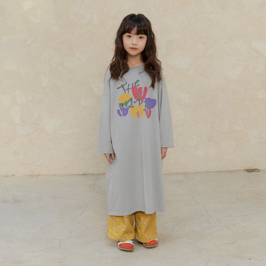 90-160 手繪花朵棉質長洋裝 2色