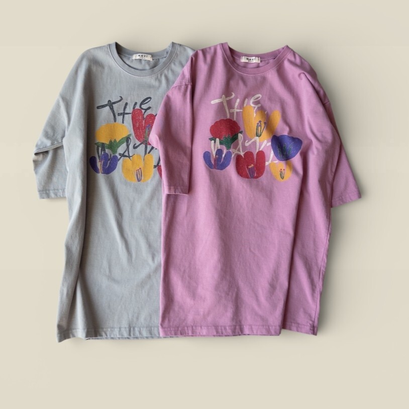 90-160 手繪花朵棉質長洋裝 2色