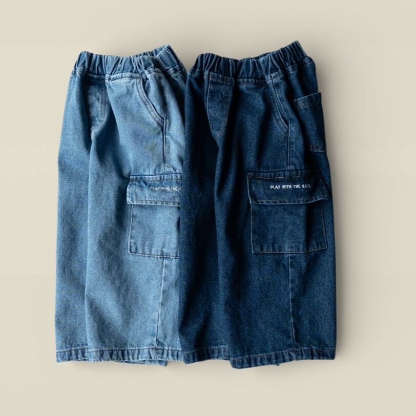 90-160 口袋工裝牛仔寬褲 2色