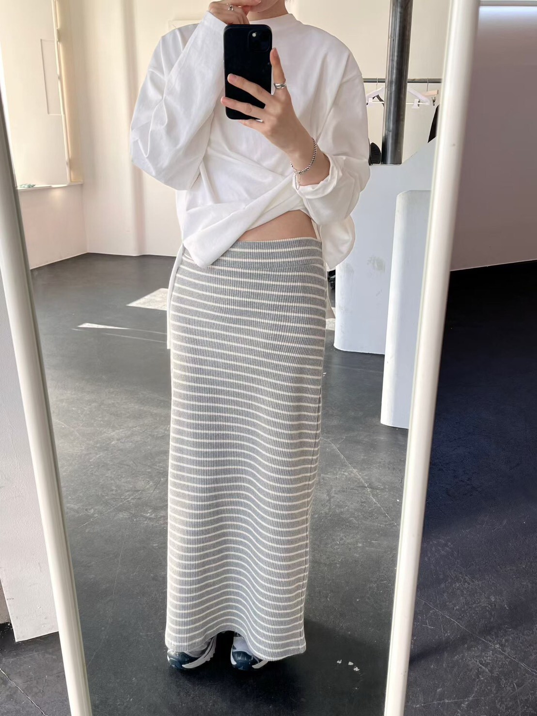 條紋彈性長裙