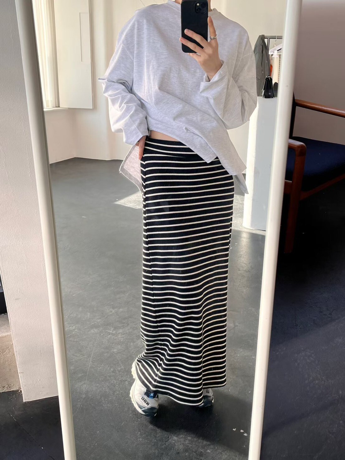 條紋彈性長裙